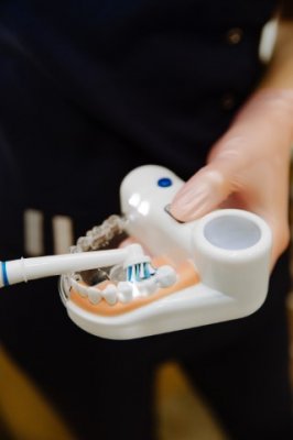 cleaning a model with an electric toothbrush